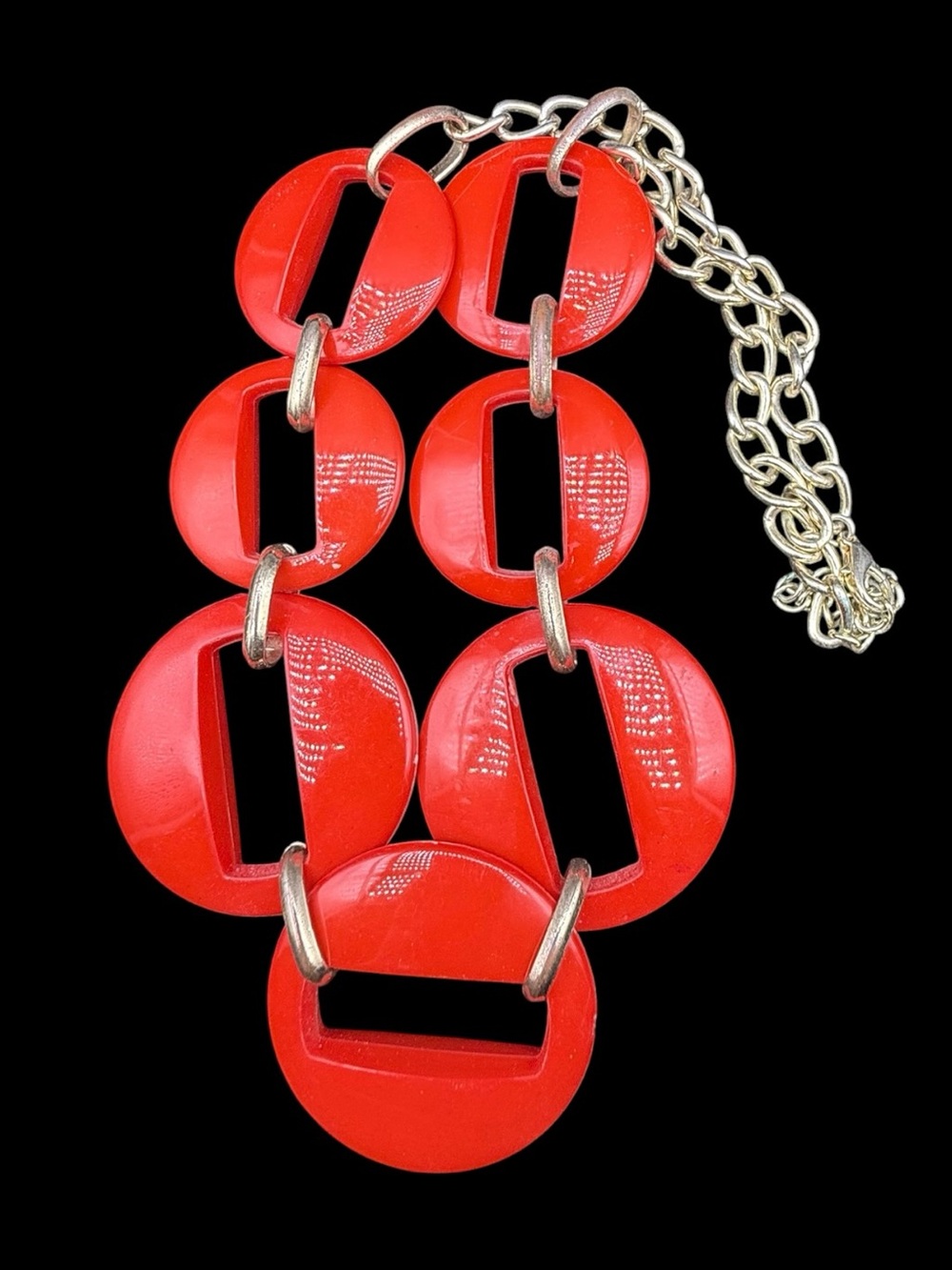Vintage Retro HUGE Red Geometric Link Statement Necklace